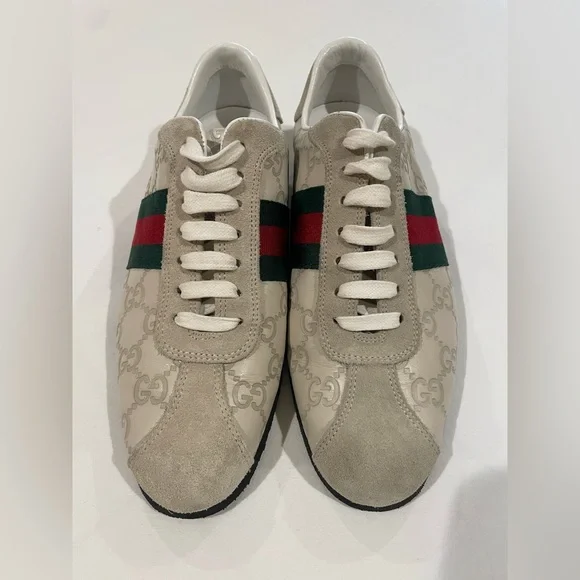 GUCCI Guccissima Leather Monogrammed GG Suede Striped Sneaker, Size 7 - Picture 10 of 10